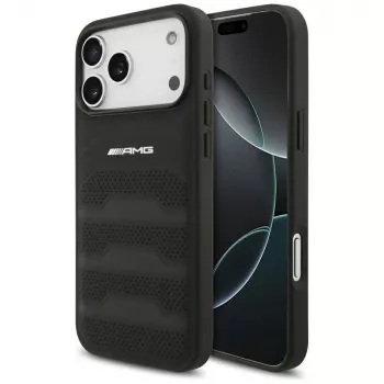 Mercedes AMG00117 Case for iPhone 18 Pro Max / 17 Pro Max, AMG Leather Debossed Lines Logo, black