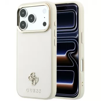 Guess GUE005532 Case for iPhone 18 Pro / 17 Pro, Saffiano Small 4G & Classic Logo, MagSafe, Beige