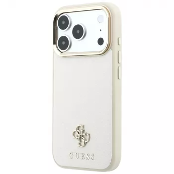 Guess GUE005532 Case for iPhone 18 Pro / 17 Pro, Saffiano Small 4G & Classic Logo, MagSafe, Beige