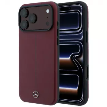 Mercedes Mer008834 Leather Semi Wrap Iconic Line MagSafe Case for iPhone 18 Pro / 17 Pro, burgundy