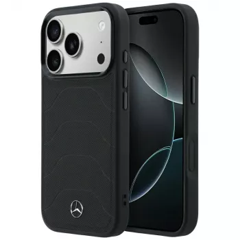 Mercedes Mer008871 Leather Mesh with Bow Line MagSafe Case for iPhone 18 Pro / 17 Pro, black