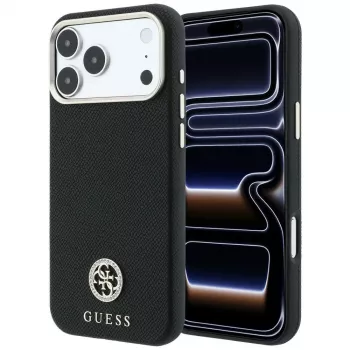 Guess GUE005533 Grained Round Strass Logo MagSafe Case for iPhone 18 Pro / 17 Pro, black