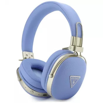 Guess Grained Triangle Gold Logo Bluetooth ENC On-Ear Headphones, blue