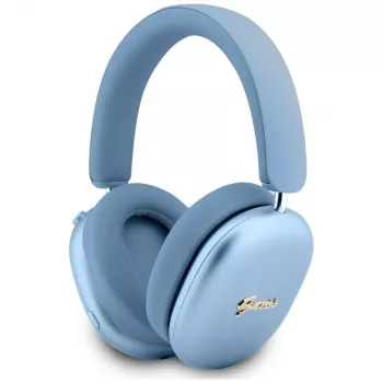 Guess Metallic Effect Metal Script Logo On-Ear Headphones, Bluetooth, ENC, blue