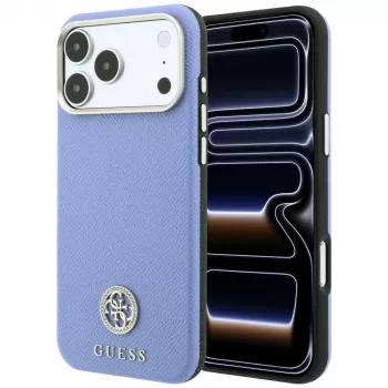 Guess Grained Round Strass Logo MagSafe Case for iPhone 18 Pro Max / 17 Pro Max, blue