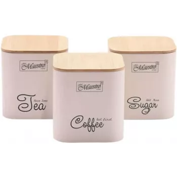Maestro MR-1775-3S-IVORY Metal Food Storage Container Set, 3 Pieces, Ivory