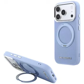 Karl Lagerfeld Ring Stand 360 Saffiano Classic Logo MagSafe Case for Apple iPhone 18 Pro / 17 Pro, Light Blue (KF003175)