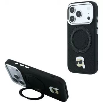 Karl Lagerfeld with Ring Stand 360 Karl Head Pin MagSafe Case for Apple iPhone 18 Pro Max / 17 Pro Max, Black (KF003234)