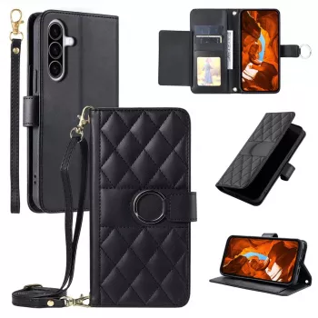 Hurtel Samsung Galaxy A37 5G PU leather wallet case with stand function and shoulder strap, black