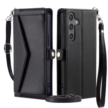 Hurtel Samsung Galaxy A56 5G PU leather case with stand function and straps, black