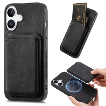 Synthetic Leather iPhone 17 Case with Detachable MagSafe Compatible Card Holder, black