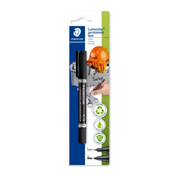 STAEDTLER Lumocolor duo Permanent DIY Marker, 2 Tips, 0.6 mm / 1.5 mm, Blister (348-9 BK-1)