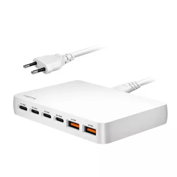 LogiLink PA0418 USB-A/C Desktop Charger, 100 W, GaN, 6 Ports, 2x USB-A (QC), 4x USB-C (PD), White