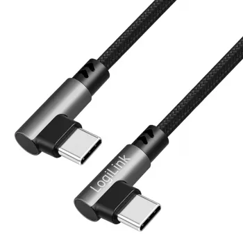LogiLink CU0461 USB 2.0 Type-C Cable, C/M 90° to C/M 90°, 480 Mbps, 100 W, Metal, Silver/Black, 1 m