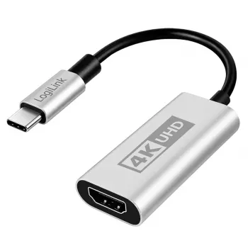 LogiLink CUA0115 USB 3.2 Gen1 Type-C Adapter, C/M to HDMI-A/F, 4K/60 Hz, Metal, Black/Silver, 0.15 m