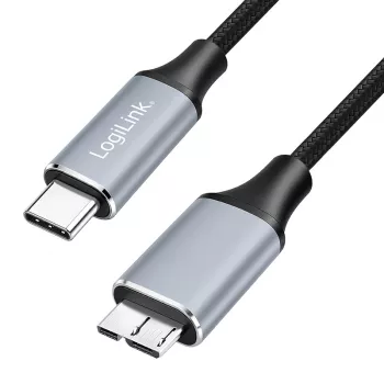 LogiLink CU0198 USB 3.2 Gen1 Type-C Cable, C/M to Micro-USB/M, 5 Gbps, Nylon, Metal, Black/Silver, 1 m