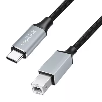LogiLink CU0515 USB 2.0 Type-C Cable, C/M to B/M, 480 Mbps, Nylon, Metal, Black/Silver, 2 m