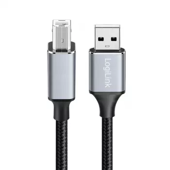 LogiLink CU0108 USB 2.0 Cable, USB-A/M to USB-B/M, 480 Mbps, Nylon, Metal, Black/Silver, 3 m