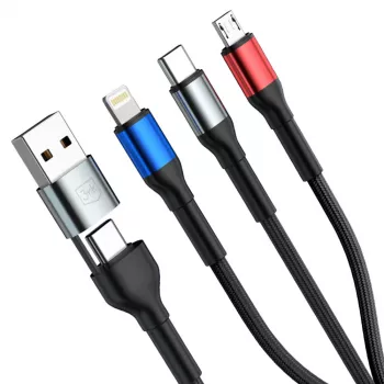 3MK Hyper Cable N-SERIES 6-in-1 USB-C / USB-A to USB-C / MicroUSB / Lightning Cable, QC 3.0, 18 W (9 V / 2 A), 1.2 m, Black