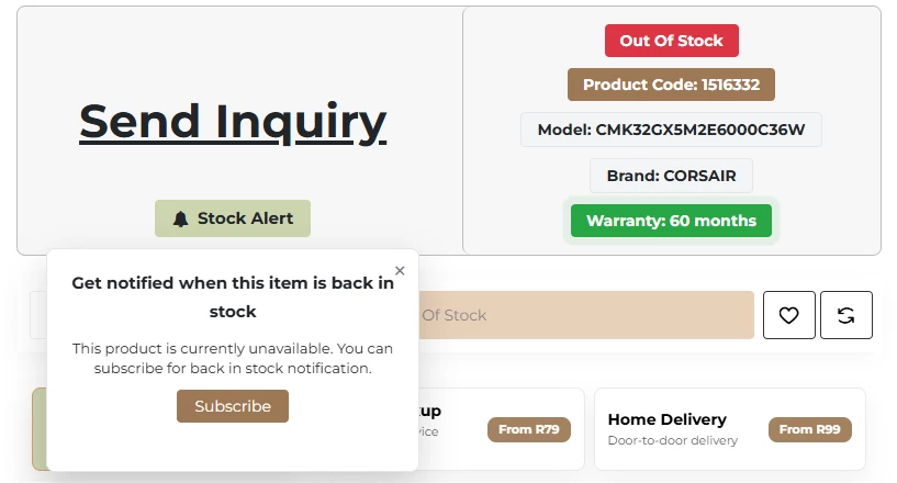 Stock Alert button